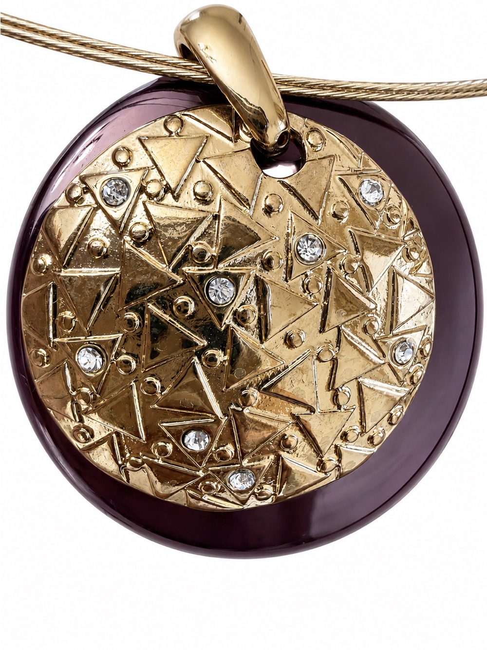 Dana Buchman Gold Tone Pendant Necklace Brown Resin Geometric Medallion - Picture 3 of 16